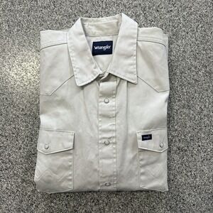 Wrangler Cowboy Cut Western Shirt Pearl Snap Mens XXL Firm Finish Twill Ivory